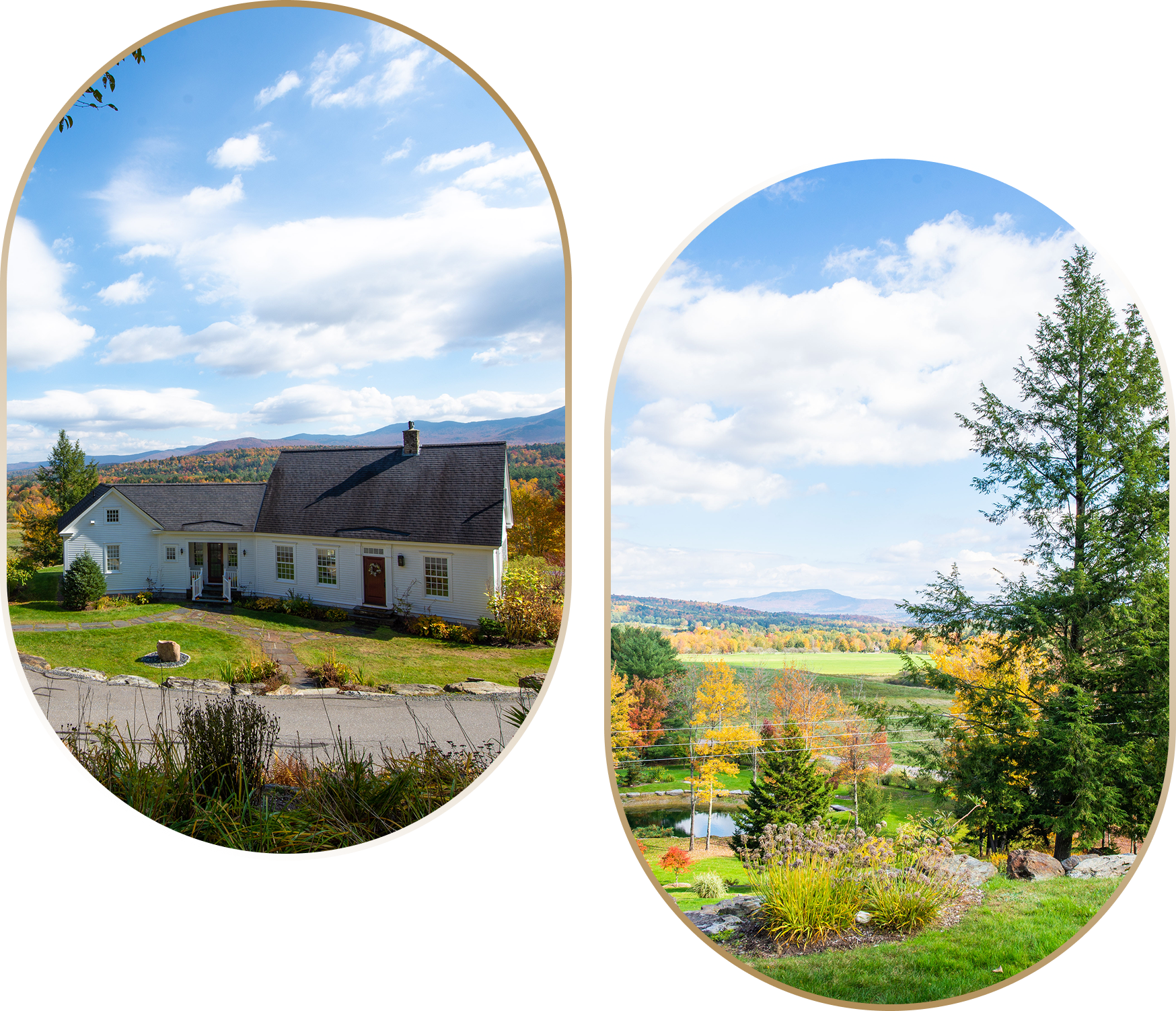 White house overlooking autumn countryside and hills